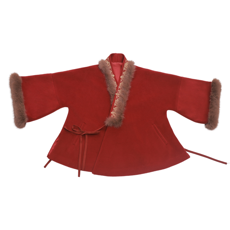 Ni Meng Sui Sui Original Ming-Style Cross-Collar Half-Sleeve Jacket, Embroidered Wool Blend, Fall & Winter New Year Hanfu Outerwear