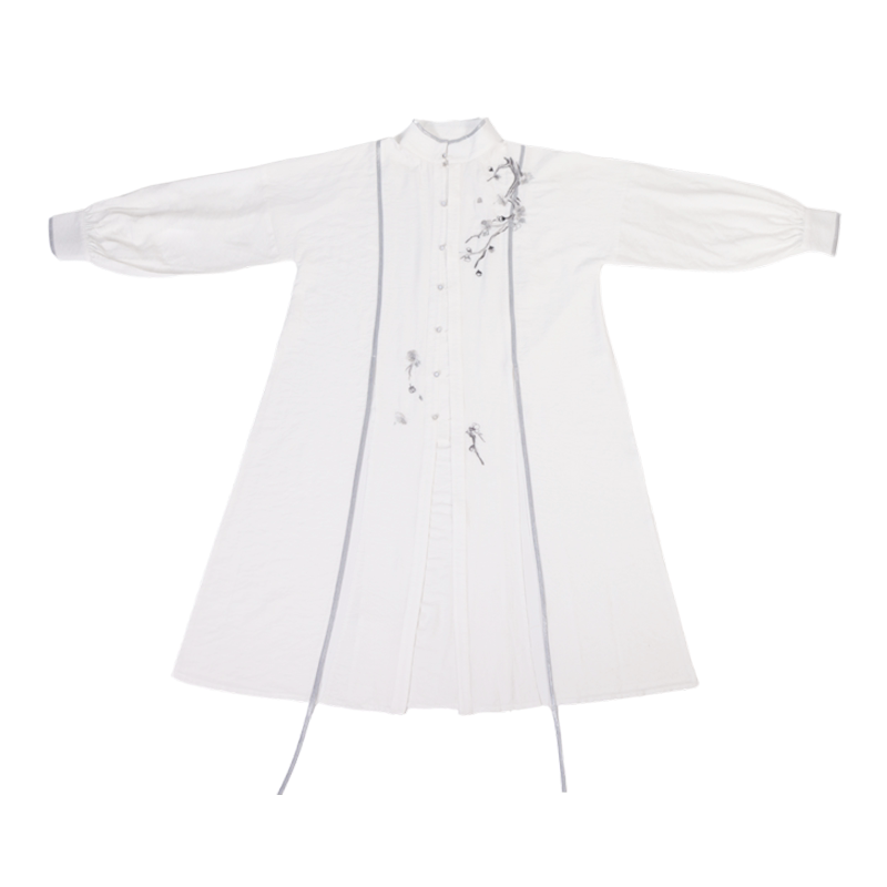 Nimeng Original “Plum Blossom Poem” Han-Inspired Modern Chinese Black & White Edgy Mandarin-Collar Shirt & Updated Song-Style Pants, Spring/Fall, Unisex