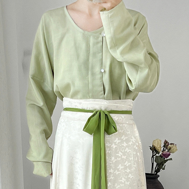 Anxiu Yingxiang Original "Chun Bu Wan" Tang-style Hanfu Women's Solid Cross-collar & Round-collar Tops Multi-color Daily Commute