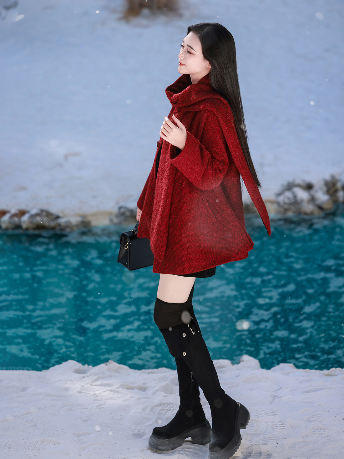 Nimeng [Coral Ode] Modified Tang Round Collar Short Jacket, Han-Inspired Chinese Shorts, Mamian Skirt, Autumn/Winter Daily Red