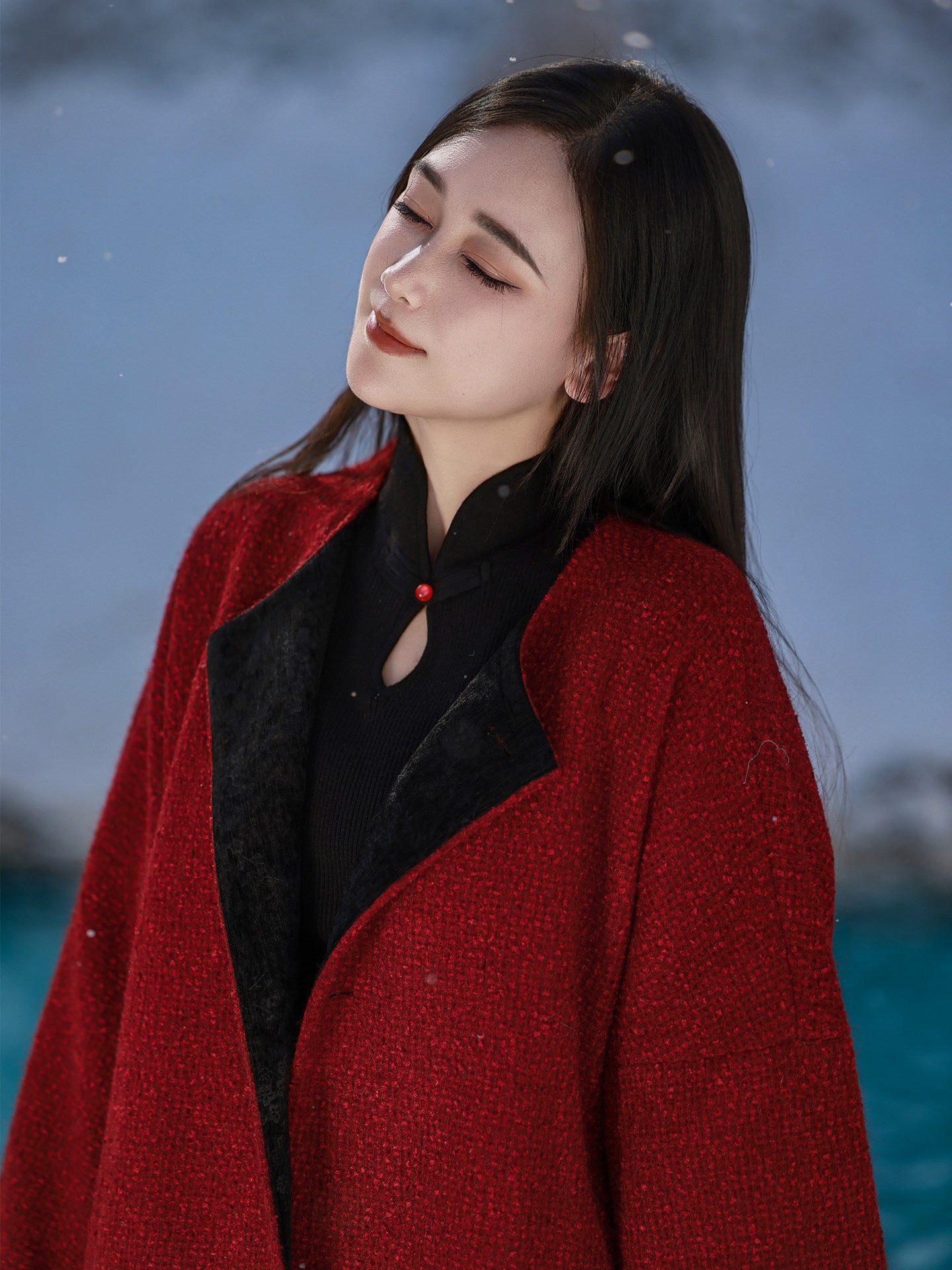 Nimeng [Coral Ode] Modified Tang Round Collar Short Jacket, Han-Inspired Chinese Shorts, Mamian Skirt, Autumn/Winter Daily Red