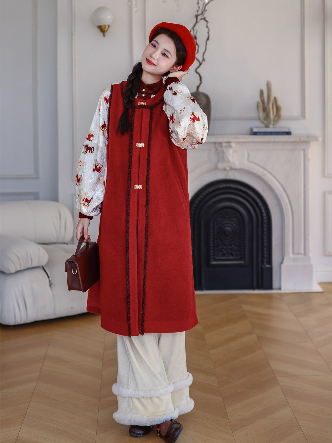 NI MENG [Fortune Horse] Original Han-style Chinese New Year Set, Modified Ming Hanfu Long Bijia, Daily