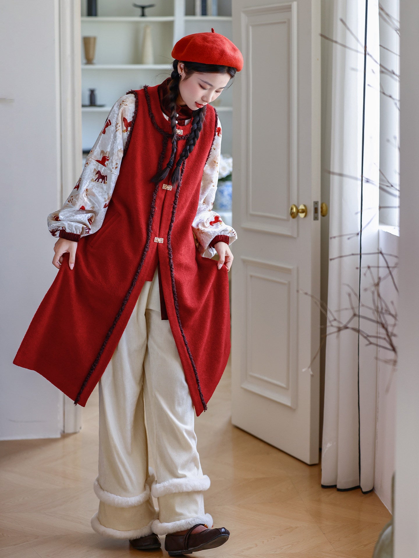 NI MENG [Fortune Horse] Original Han-style Chinese New Year Set, Modified Ming Hanfu Long Bijia, Daily