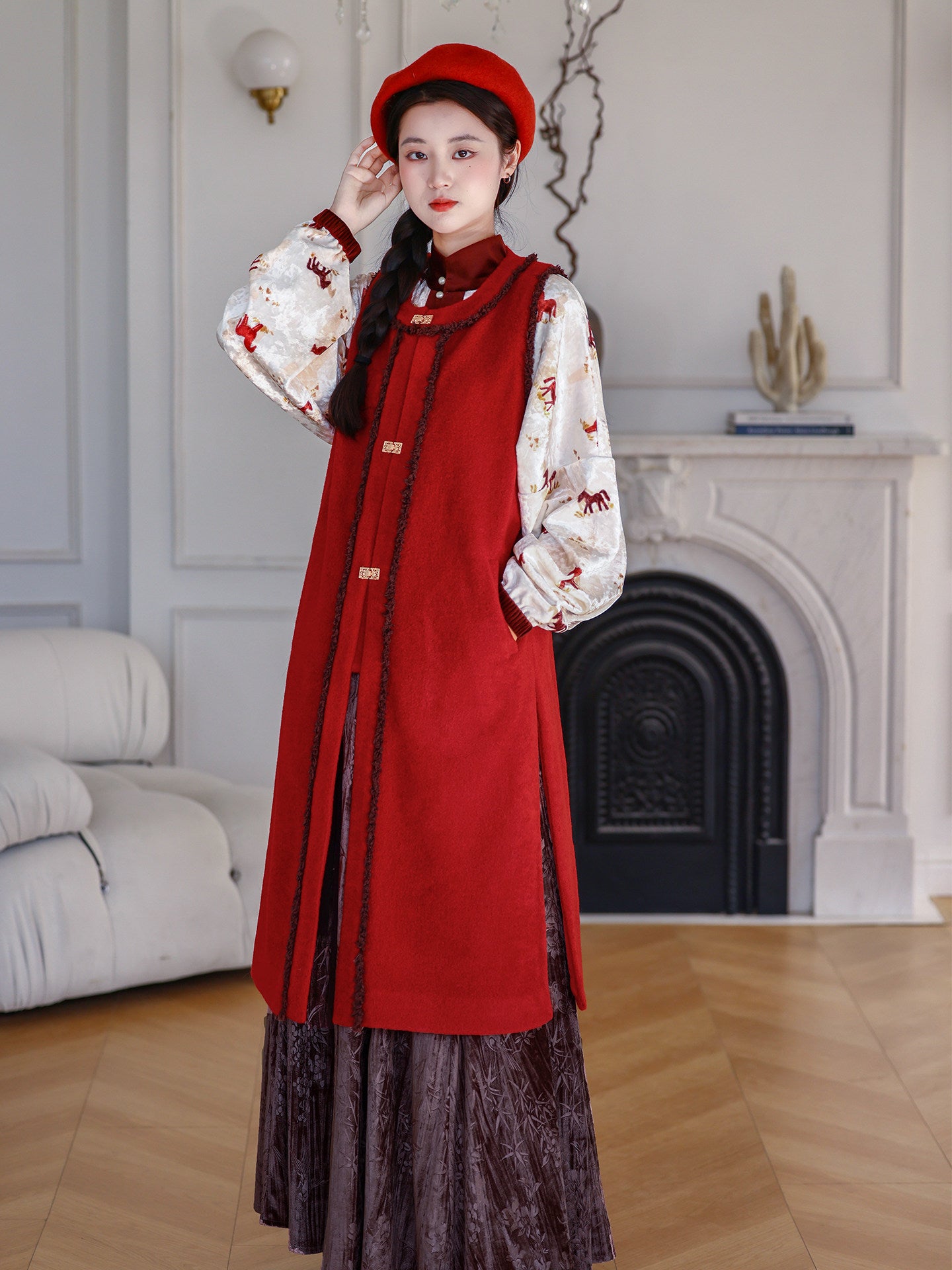 NI MENG [Fortune Horse] Original Han-style Chinese New Year Set, Modified Ming Hanfu Long Bijia, Daily