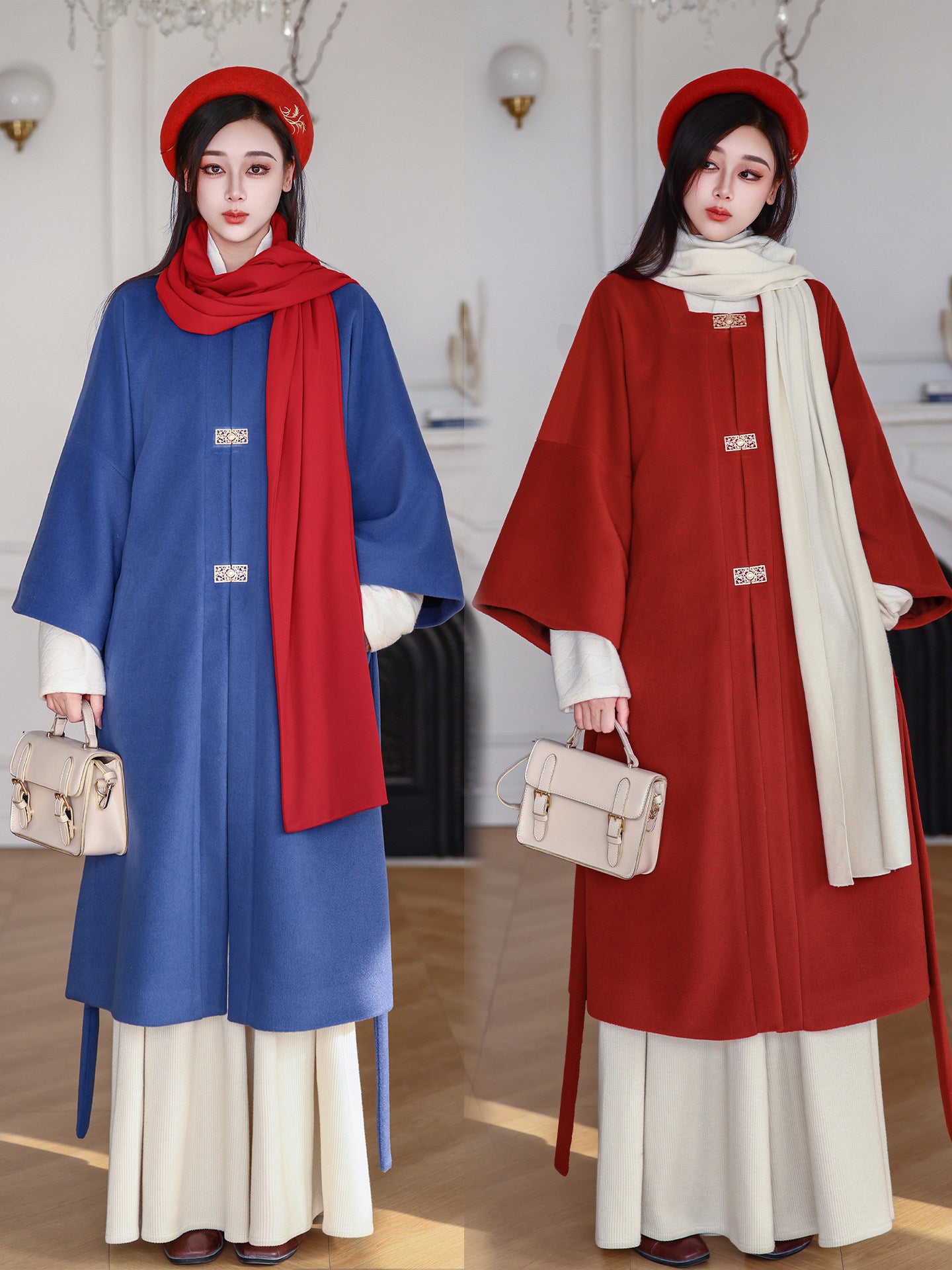 NIMENG "Fortune From All Directions" Original Ming Hanfu Modified Square Collar Long Jacket w/ Pockets, Chinese Coat, A/W