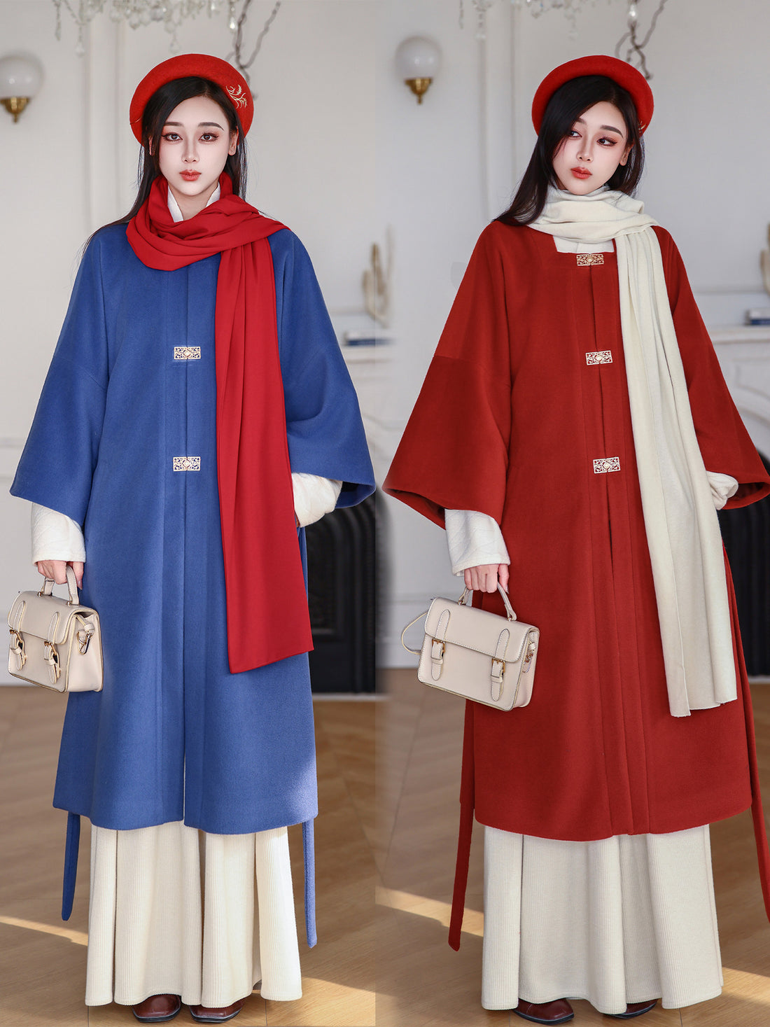 NIMENG "Fortune From All Directions" Original Ming Hanfu Modified Square Collar Long Jacket w/ Pockets, Chinese Coat, A/W