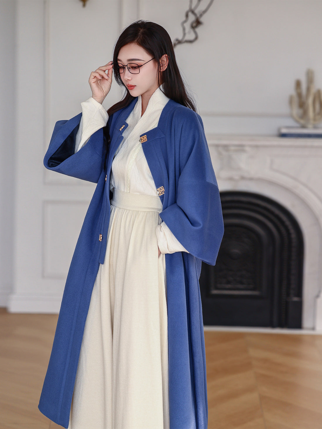 NIMENG "Fortune From All Directions" Original Ming Hanfu Modified Square Collar Long Jacket w/ Pockets, Chinese Coat, A/W