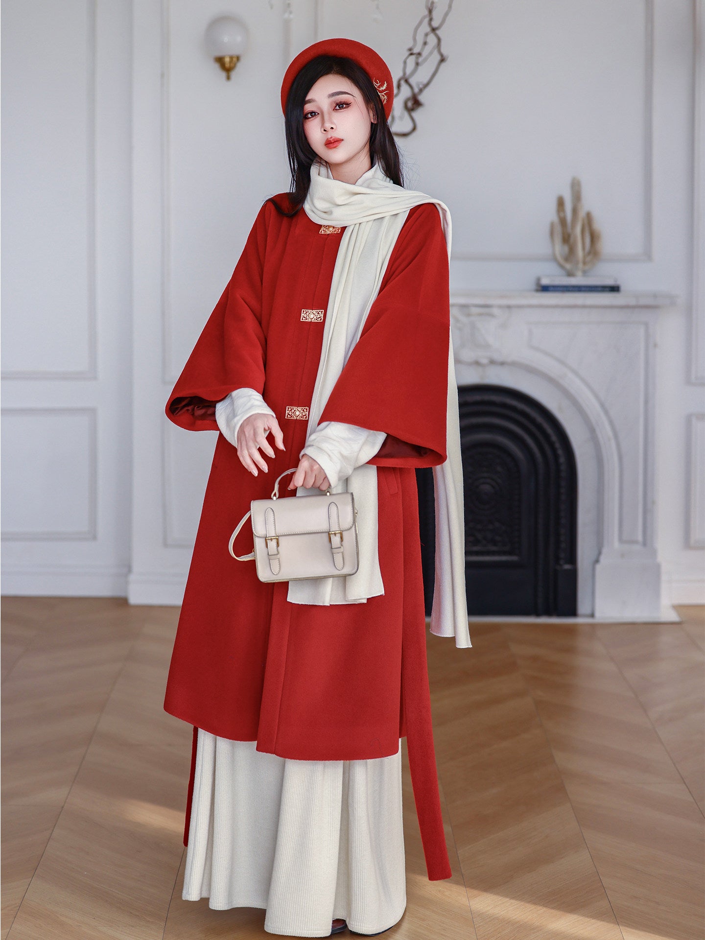 NIMENG "Fortune From All Directions" Original Ming Hanfu Modified Square Collar Long Jacket w/ Pockets, Chinese Coat, A/W