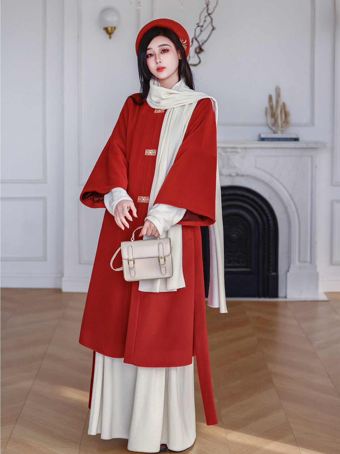NIMENG "Fortune From All Directions" Original Ming Hanfu Modified Square Collar Long Jacket w/ Pockets, Chinese Coat, A/W