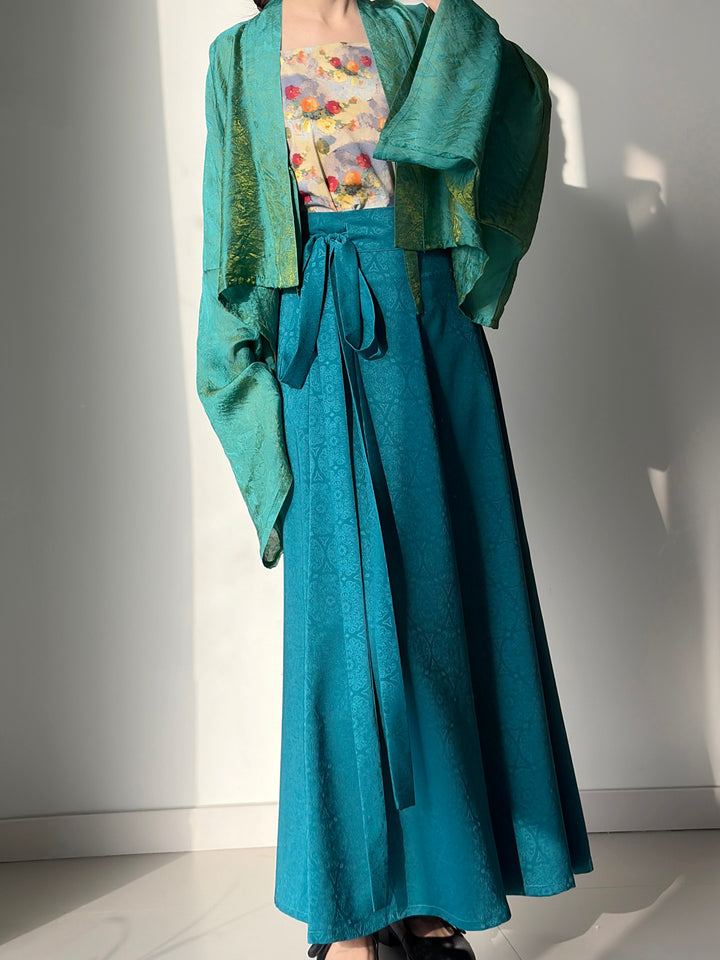 Dark Sleeve Fragrance [Indigo] Rayon Iridescent Famen Temple Short Top & 8-Panel Skirt Hanfu Daily Commute for Women