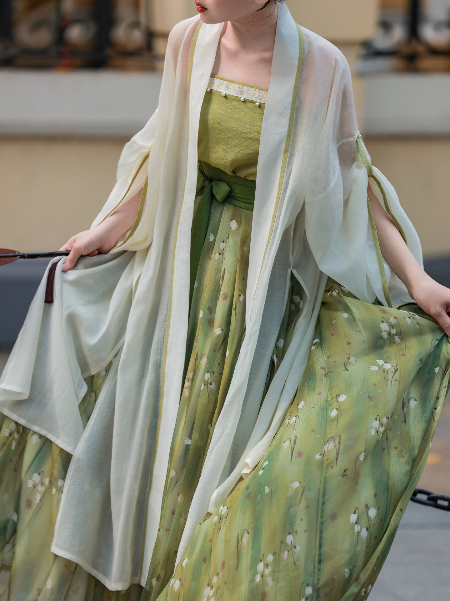 Dreamlike [Wizard of Oz] Original Song-style Daily Hanfu: Open-back Tencel Robe & Printed Pleated Skirt, Spring/Summer