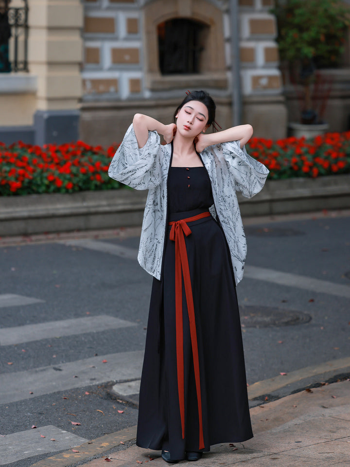 Ni Meng [Dark Ink] Original Modern Hanfu Set, Everyday Song Pants, Han-Inspired Commute Wear, New Chinese Style
