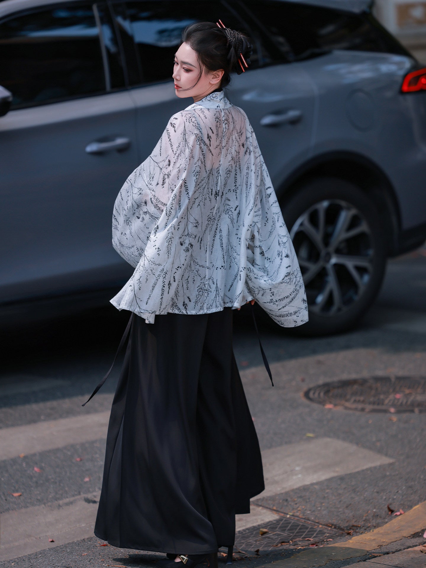 Ni Meng [Dark Ink] Original Modern Hanfu Set, Everyday Song Pants, Han-Inspired Commute Wear, New Chinese Style