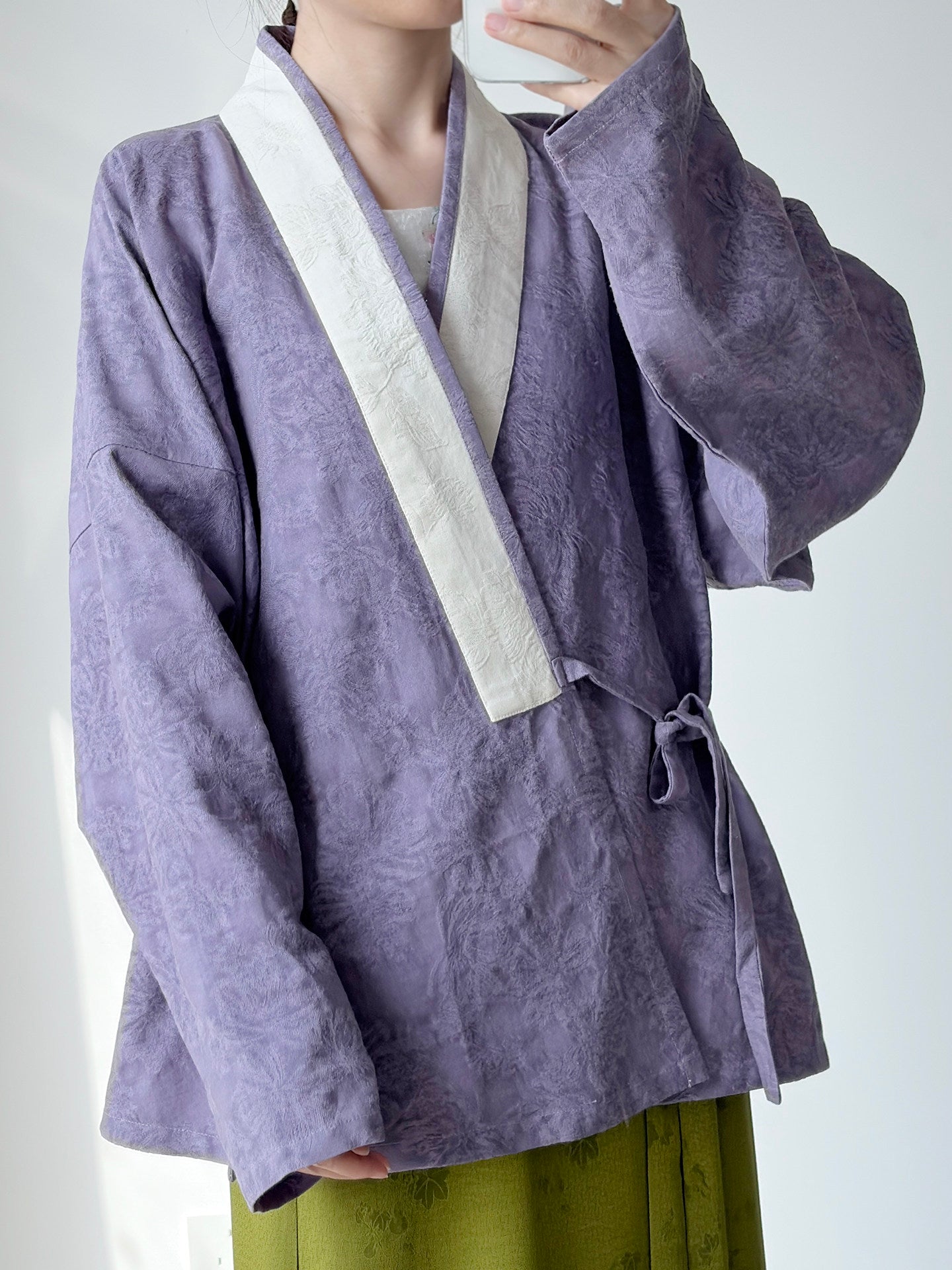 Dark Sleeve Fragrance Ming-Style Hanfu, Women's Purple Cross-Collar, Cotton & Linen Breathable, Daily Commute & Office