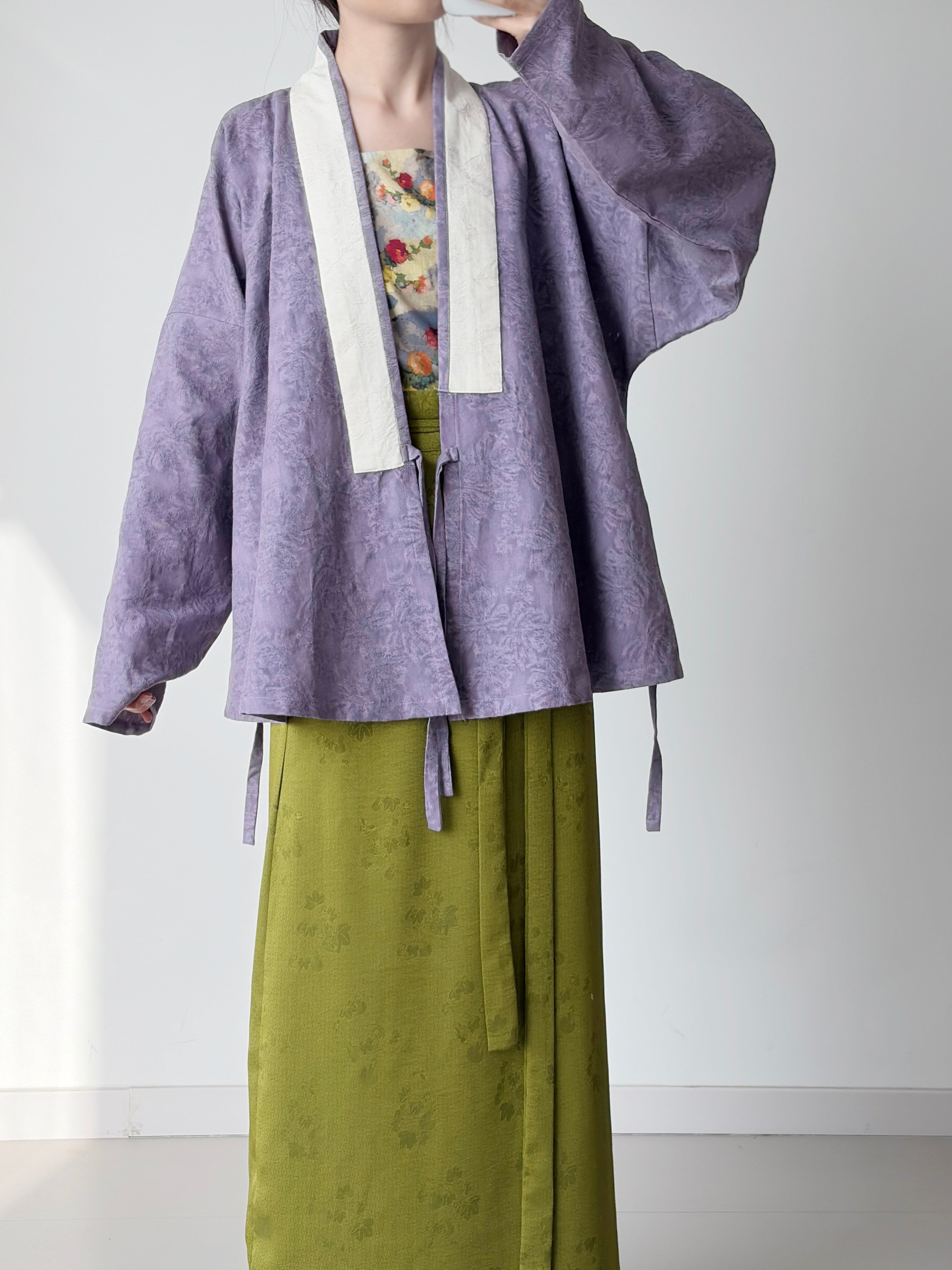 Dark Sleeve Fragrance Ming-Style Hanfu, Women's Purple Cross-Collar, Cotton & Linen Breathable, Daily Commute & Office