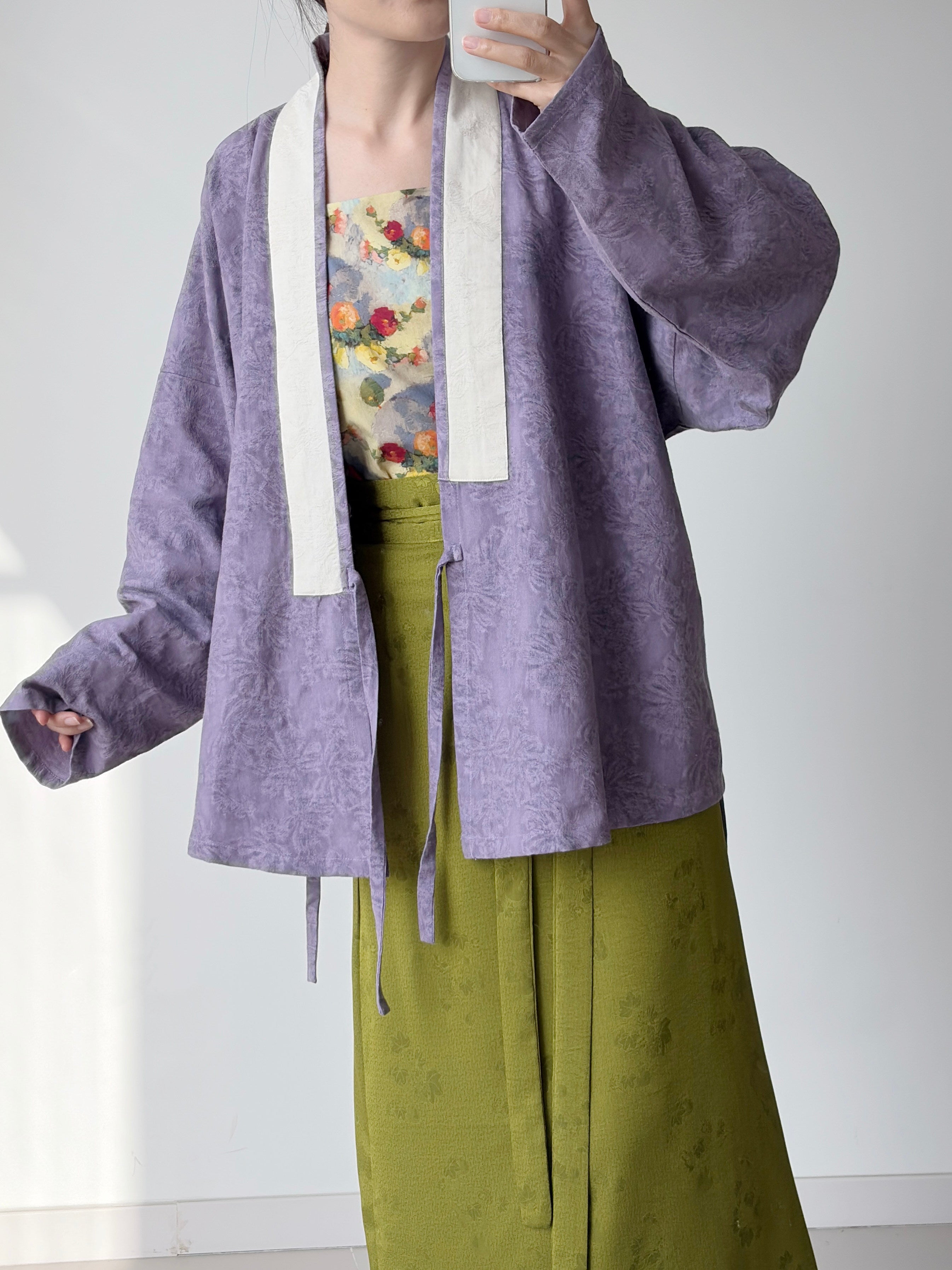 Dark Sleeve Fragrance Ming-Style Hanfu, Women's Purple Cross-Collar, Cotton & Linen Breathable, Daily Commute & Office