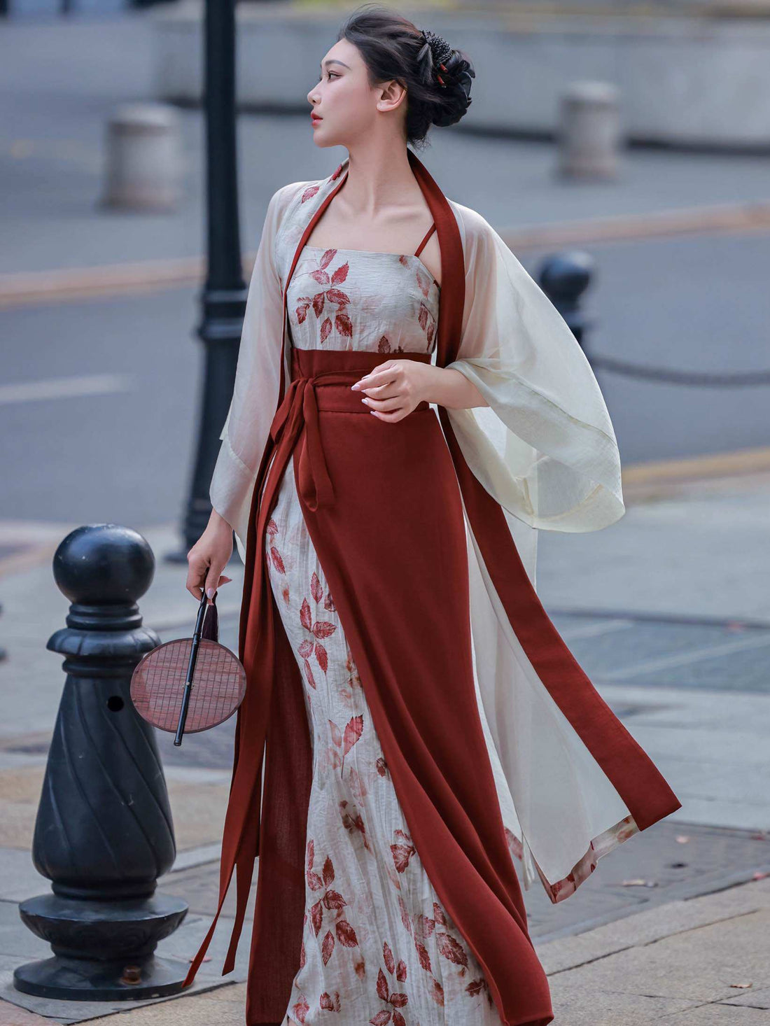[Red Leaf] Dreamlike Orig. Song Hanfu Set - Changgan Temple-style Long Shirt & Darted Wrap Skirt, Modern Daily Bright Set