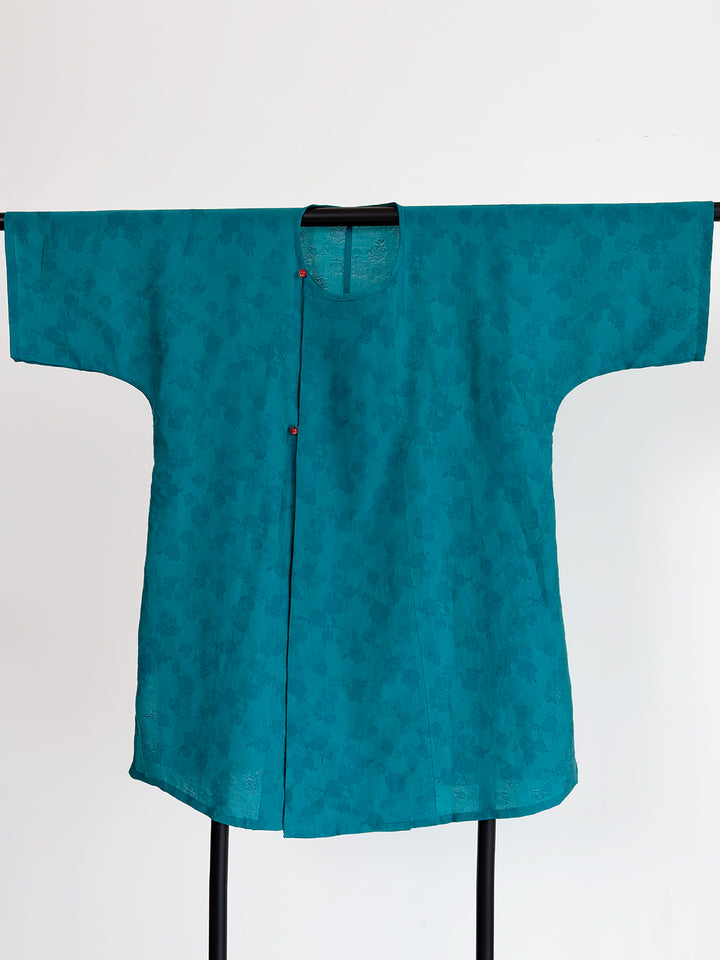 Dark Sleeve Fragrance [Blue Ting] Hanfu Women's Modified Tang Round Neck Short Sleeve Tencel Breathable Daily Commute