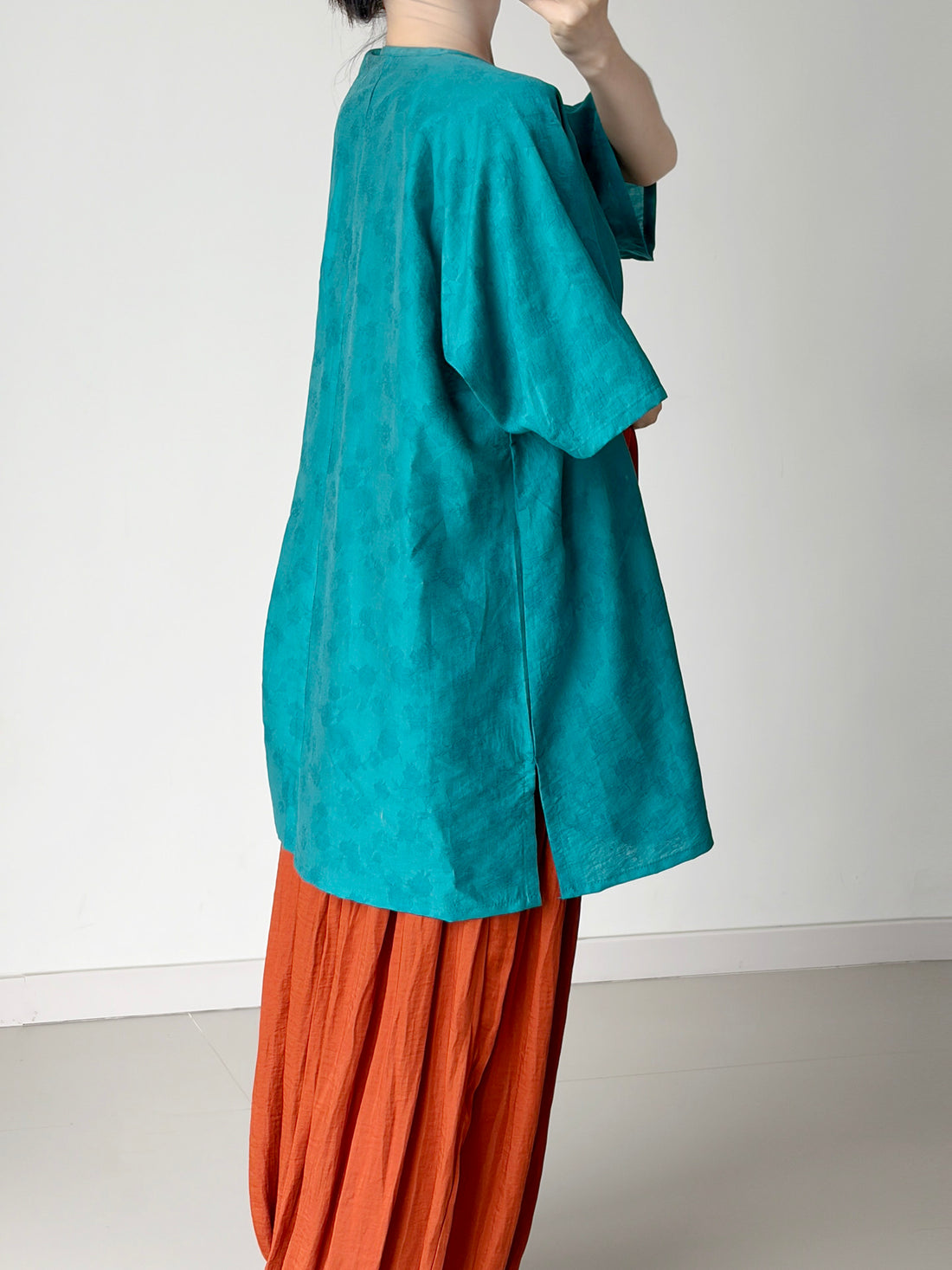 Dark Sleeve Fragrance [Blue Ting] Hanfu Women's Modified Tang Round Neck Short Sleeve Tencel Breathable Daily Commute