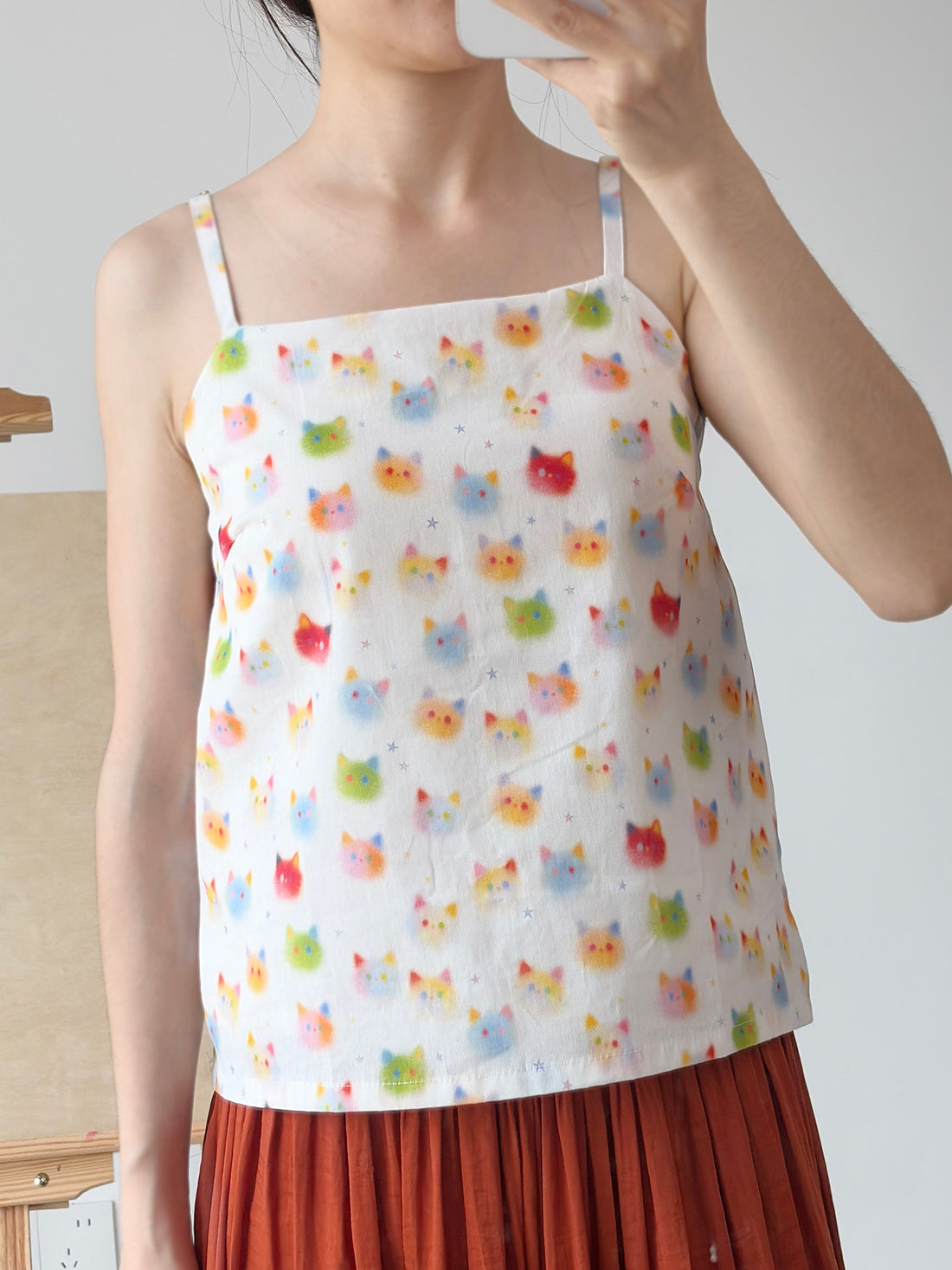 Dark Sleeve Fragrance【Rainbow Cat Camisole】Hanfu Women Song-Style Rayon Camisole Corset, Scoop Neck, Daily Wear, Padding Rec