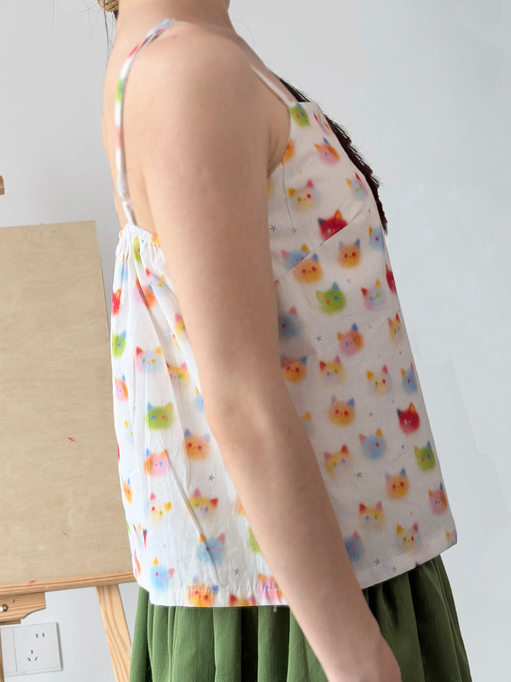 Dark Sleeve Fragrance【Rainbow Cat Camisole】Hanfu Women Song-Style Rayon Camisole Corset, Scoop Neck, Daily Wear, Padding Rec