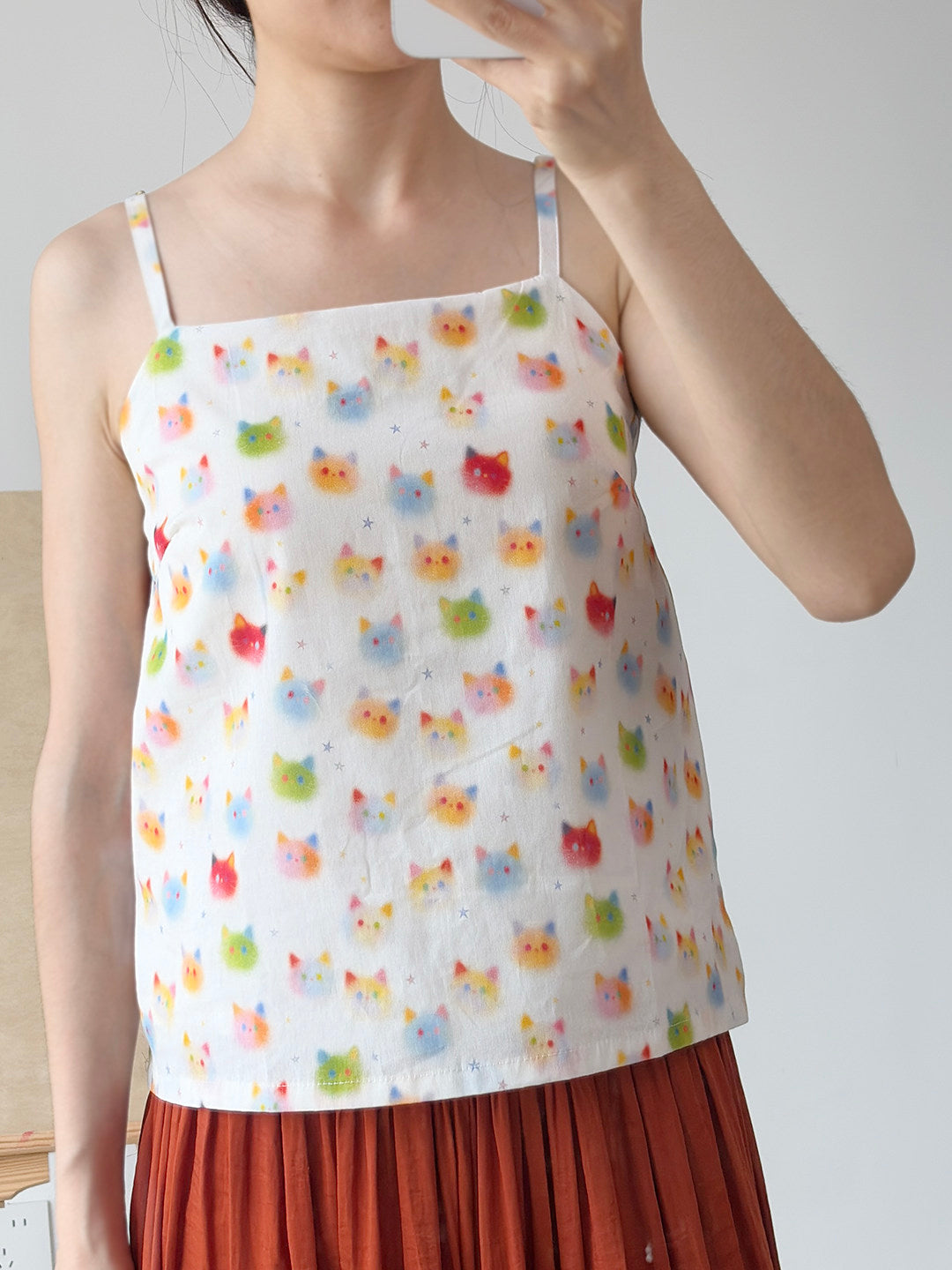 Dark Sleeve Fragrance【Rainbow Cat Camisole】Hanfu Women Song-Style Rayon Camisole Corset, Scoop Neck, Daily Wear, Padding Rec