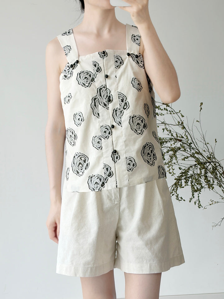 Dark Sleeve Fragrance Ming-Style Waist Hanfu, Cotton&Linen Breathable Daily Tank Top