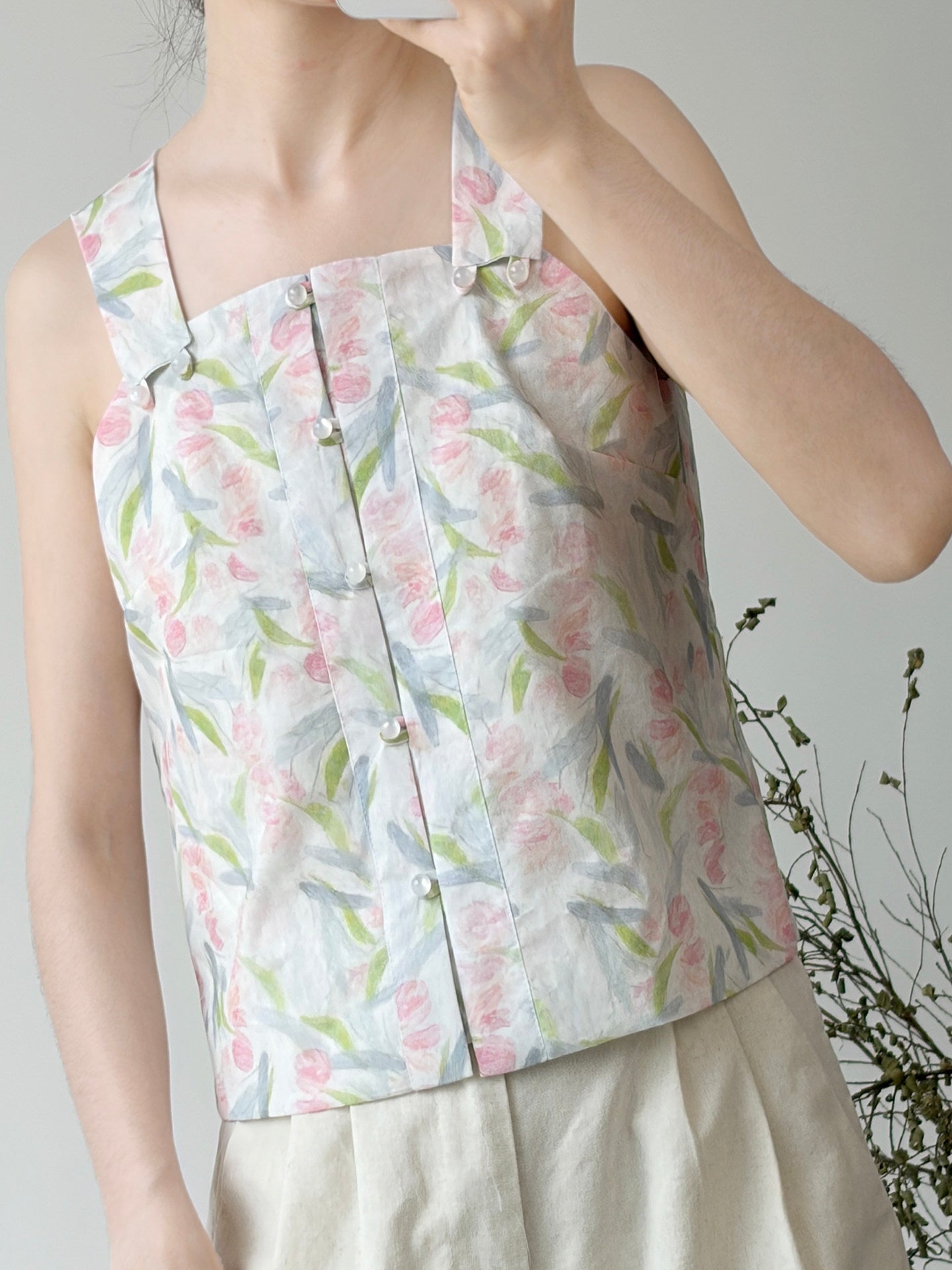 Dark Sleeve Fragrance Ming-Style Waist Hanfu, Cotton&Linen Breathable Daily Tank Top
