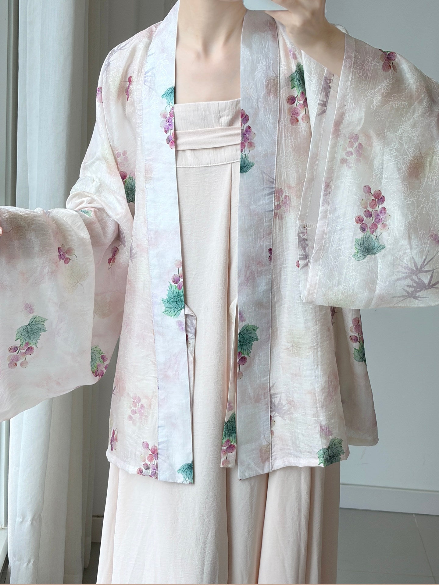 Dark Sleeve Fragrance [Little Grape Pleated Top] Hanfu Women's Tencel Modified N. Dynasty Pleated Top Daily Commute