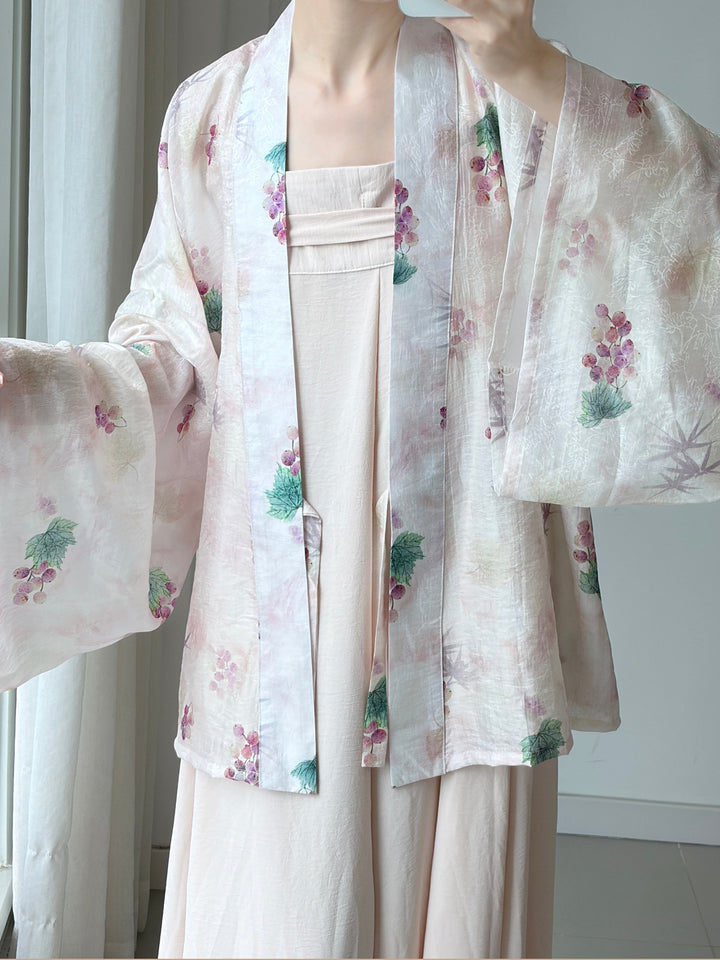 Dark Sleeve Fragrance [Little Grape Pleated Top] Hanfu Women's Tencel Modified N. Dynasty Pleated Top Daily Commute