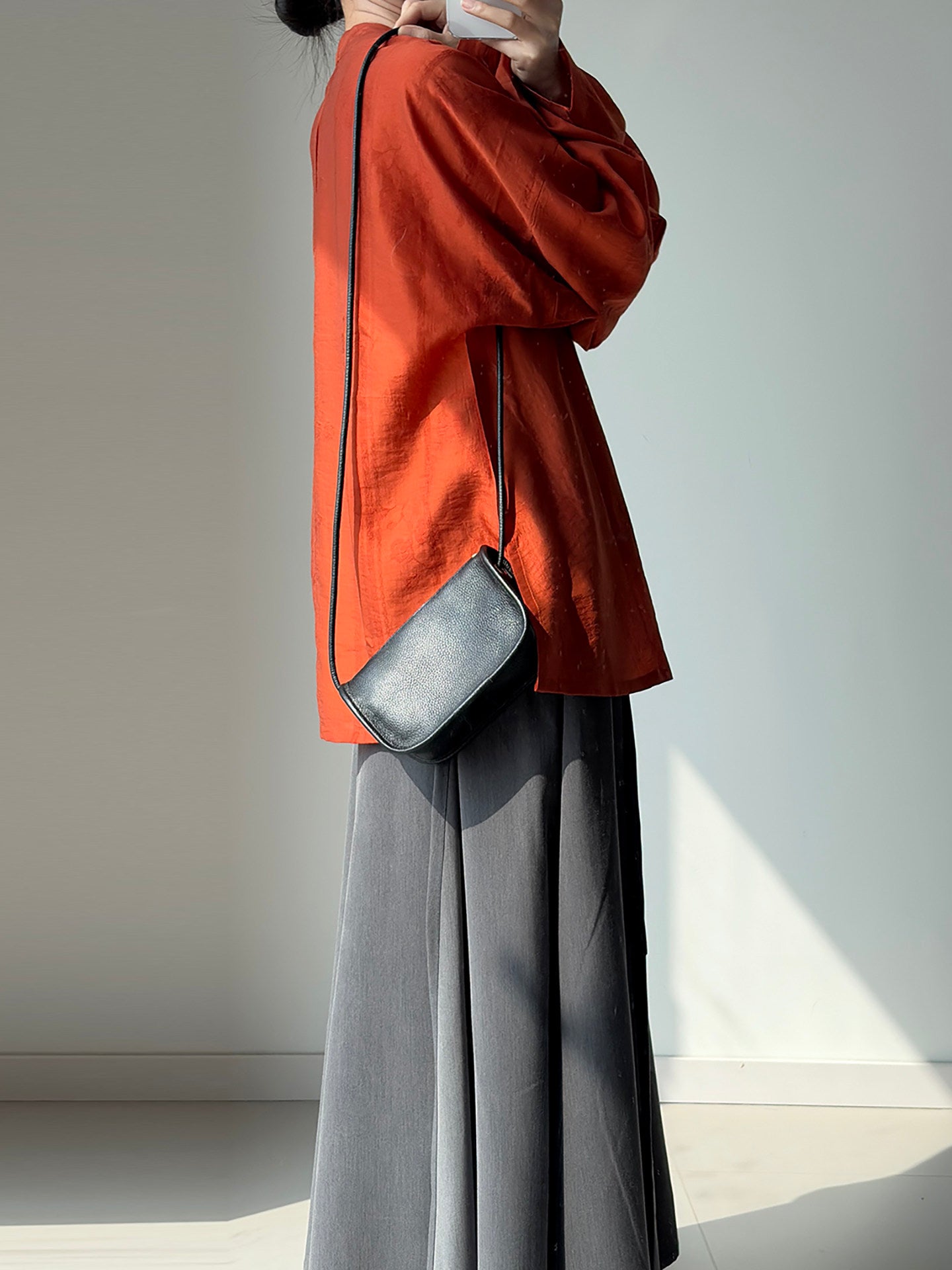 Dark Sleeve Fragrance【To Autumn】Hanfu Women's Tencel Round Neck, Front Open Bow Bag Sleeve Short Top w/ Pocket, Daily & Commute