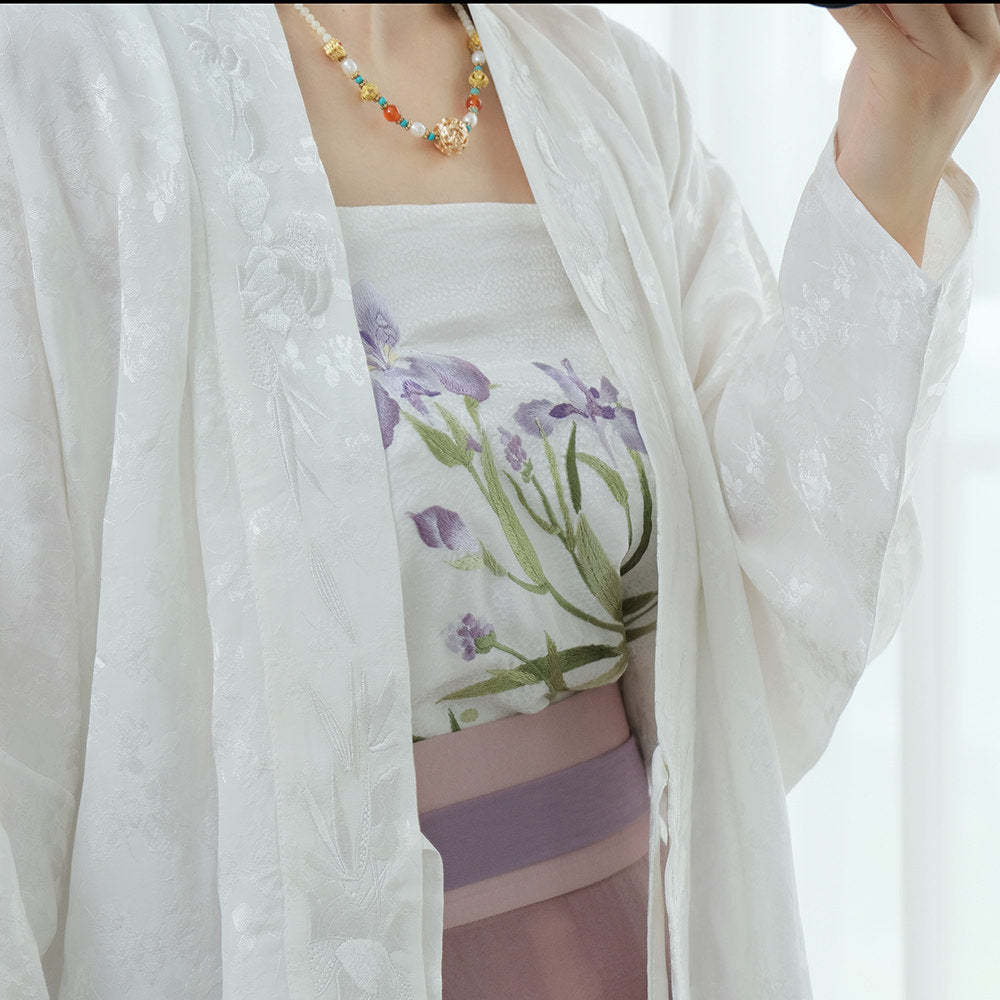 An Xiu Ying Xiang[Rose] Original Hanfu Song-style Cross-collar Airplane Sleeve Short Top Modified Han Elements Rayon Jacquard Autumn
