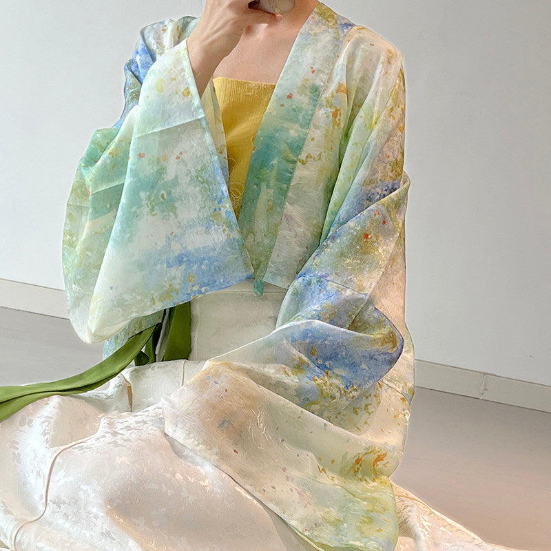 Dark Sleeve Fragrance [Watercolor] Famensi Short Shirt Hanfu Women Daily Commute