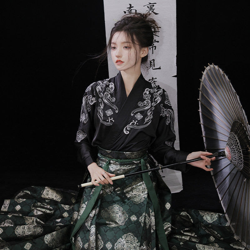 Anxiu Yingxiang Original [Hundred Blessings] Ming-style Hanfu Plane-sleeve Short Jacket & Gold Brocade Mamianqun - Women's Spring/Summer Daily