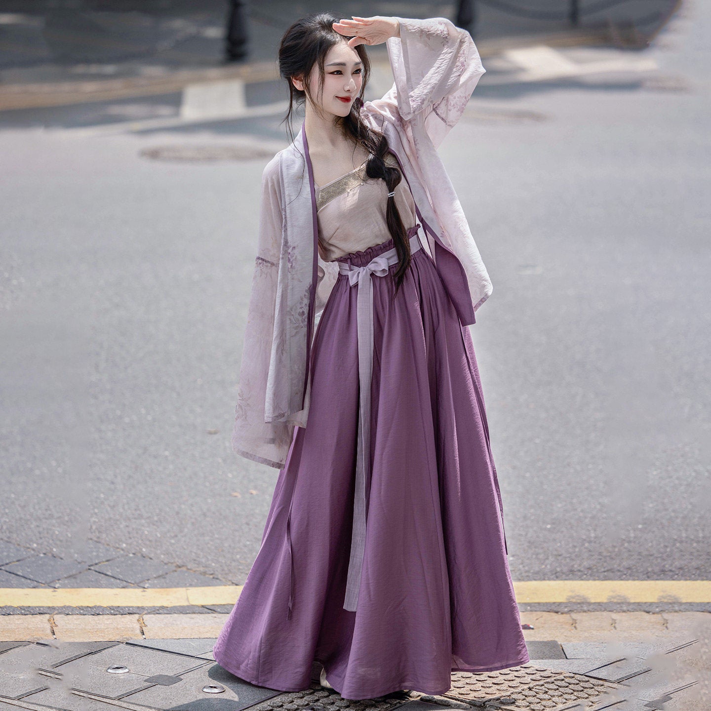 Dreamy Wisteria Sorbet - Original Chinese Style Elastic Waist Han-element Ru Skirt - Daily Commute Autumn