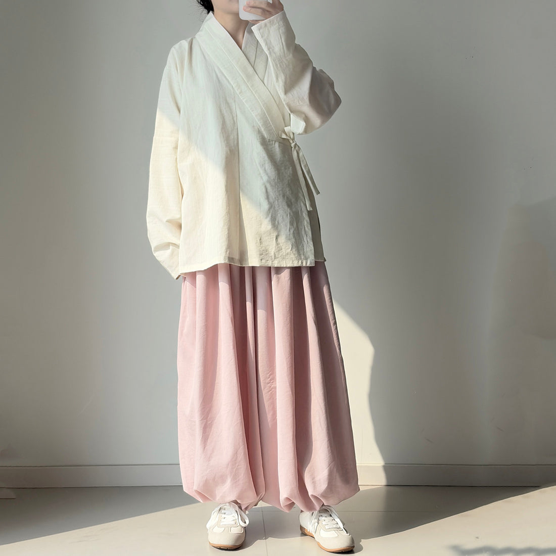 Anxiu Yingxiang Solid Harem Pants, Elastic Waist, Rayon, Comfortable & Loose Fit, Breathable, Lightweight & Cool