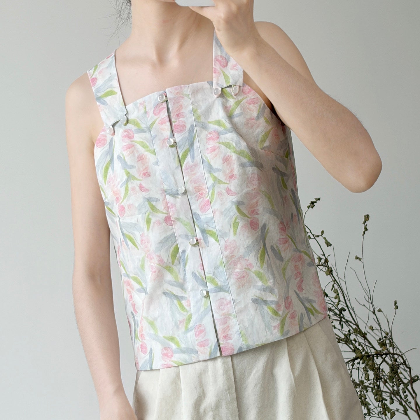 Dark Sleeve Fragrance Ming-Style Waist Hanfu, Cotton&Linen Breathable Daily Tank Top