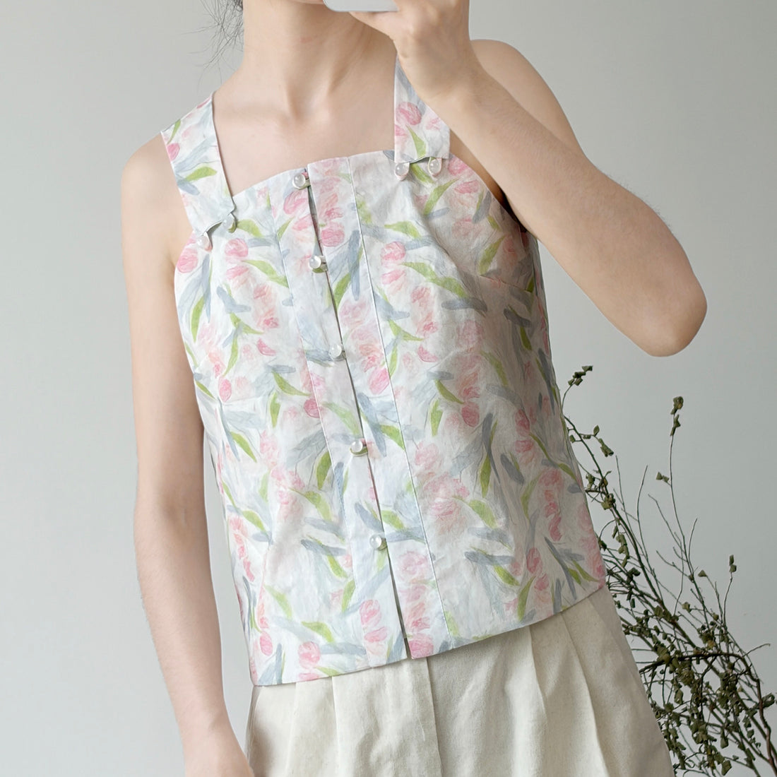 Dark Sleeve Fragrance Ming-Style Waist Hanfu, Cotton&Linen Breathable Daily Tank Top