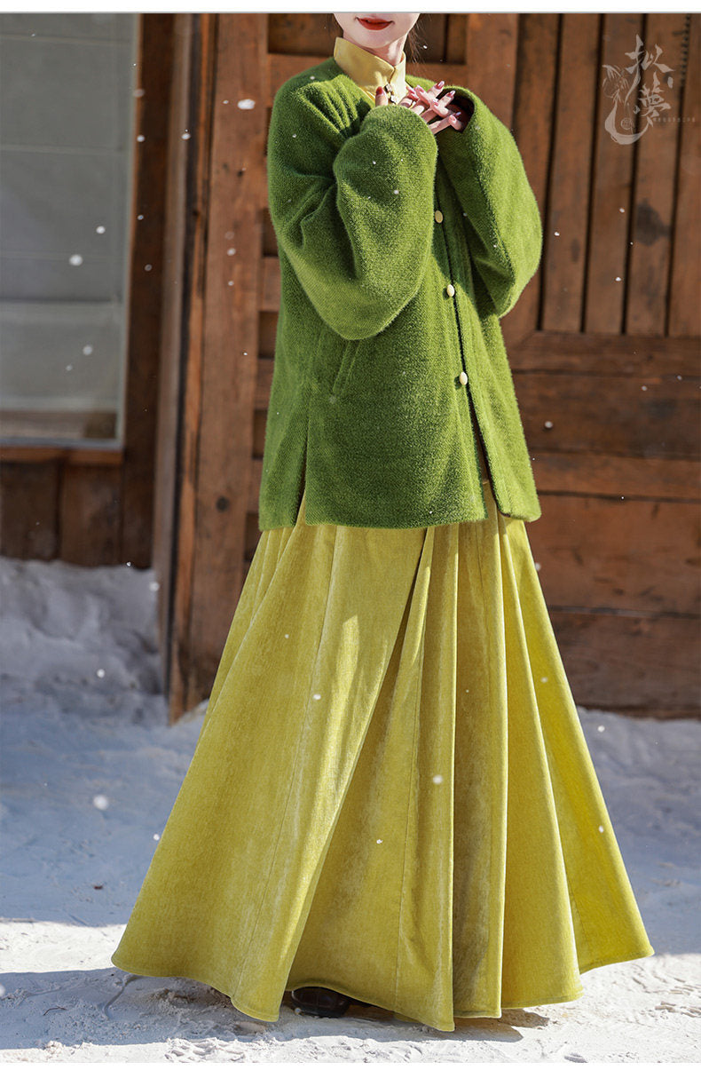 Nimeng [Early Winter] 4-Color Versatile Chenille Elastic Waist Pocket Mod 8-Panel Han-Style Skirt