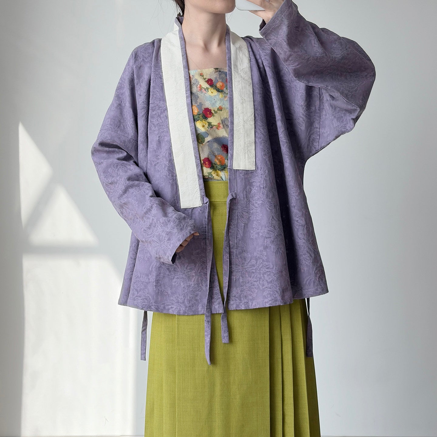Dark Sleeve Fragrance Ming-Style Hanfu, Women's Purple Cross-Collar, Cotton & Linen Breathable, Daily Commute & Office