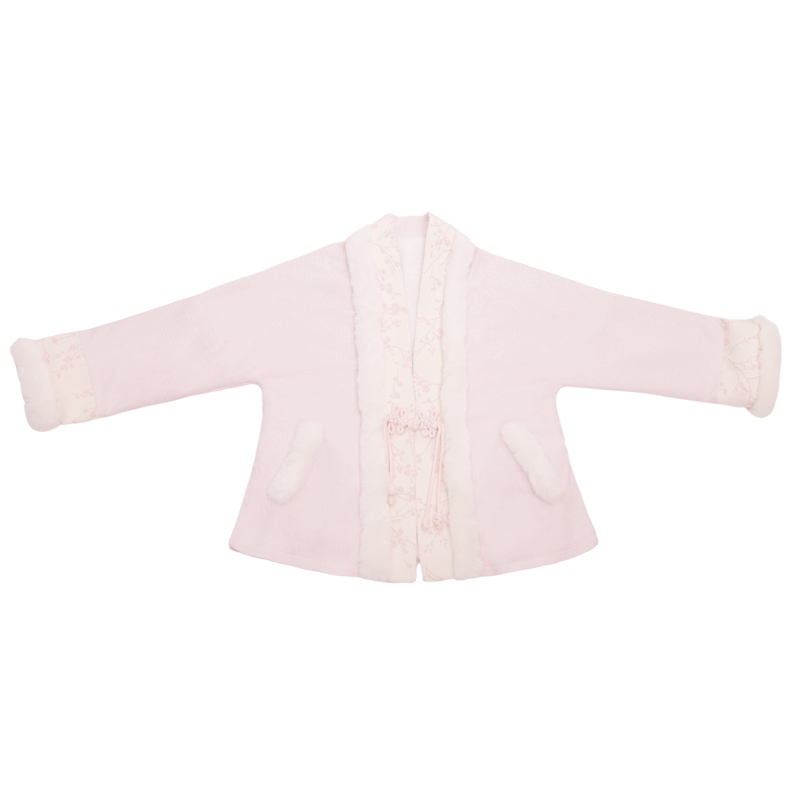 Nimeng Miaomiao Improved Batwing Sleeve Song-Style Spun Skirt Knit Hanfu, Fleece-Lined, Pink-Purple, Fall/Winter Daily Wear
