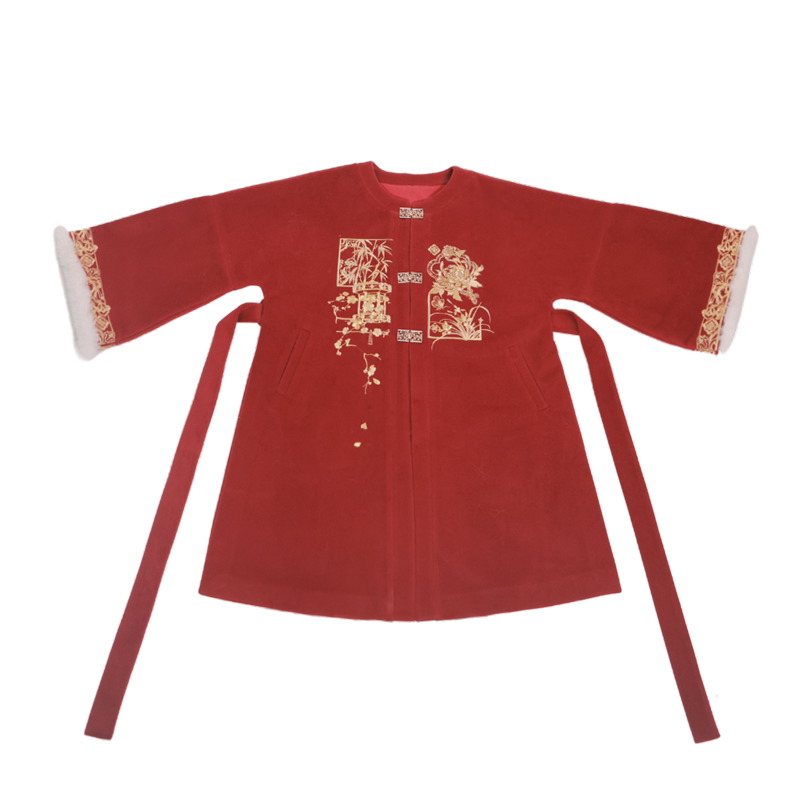 Dreamscape Four Gentlemen New Year Outfit, Heavy Embroidery & Metallic Brocade, Wool Blend Ming-Style Short-Sleeve Jacket & Mamian Skirt