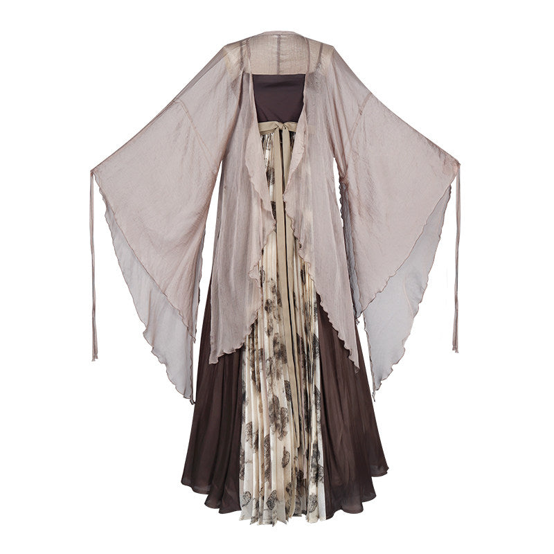 Nimeng Dead Leaf Butterfly Chinese Original Hezi-style Modified Hanfu Dress, Han Elements, Casual Irregular Wide Sleeves Summer