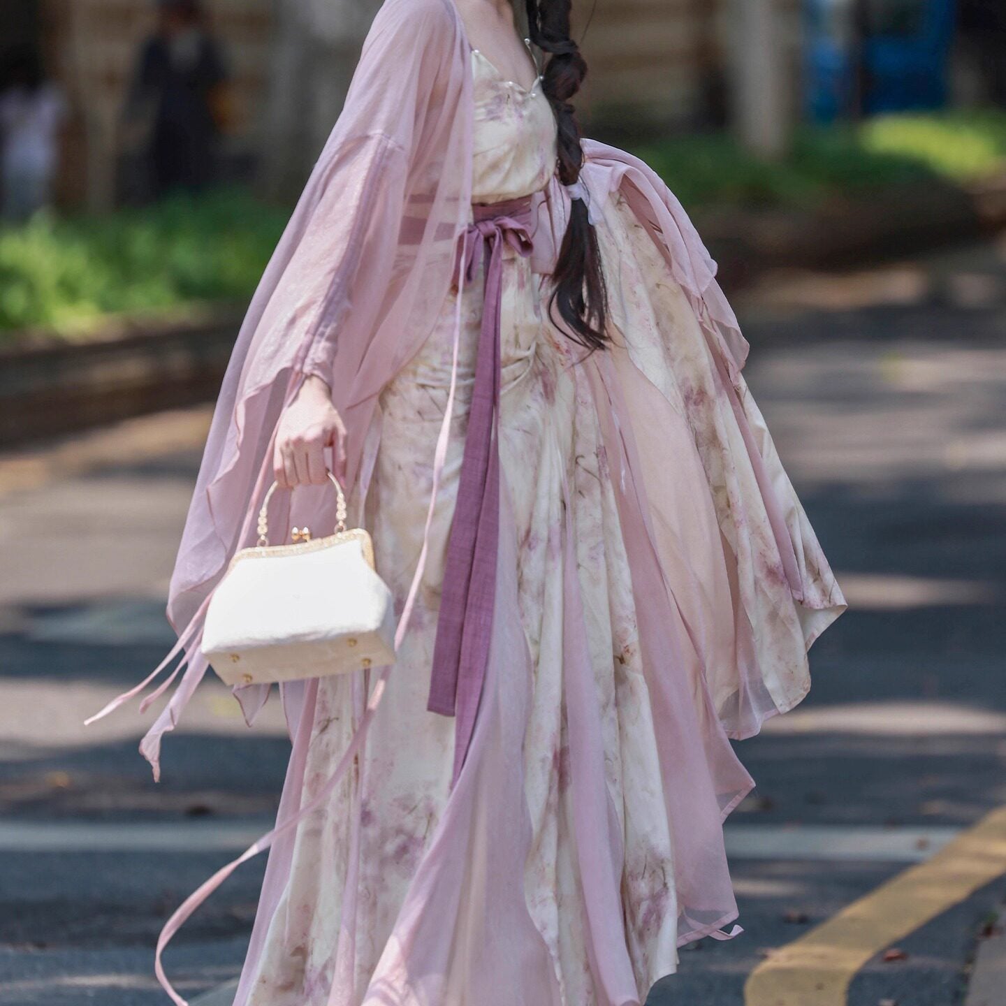 Dreamy Ru Meng Ling Spaghetti Half Skirt, One-Piece Torn Skirt, Mermaid Tail, Hanfu Element, Torn Sleeves, Petal Collar, Ethereal & Gentle