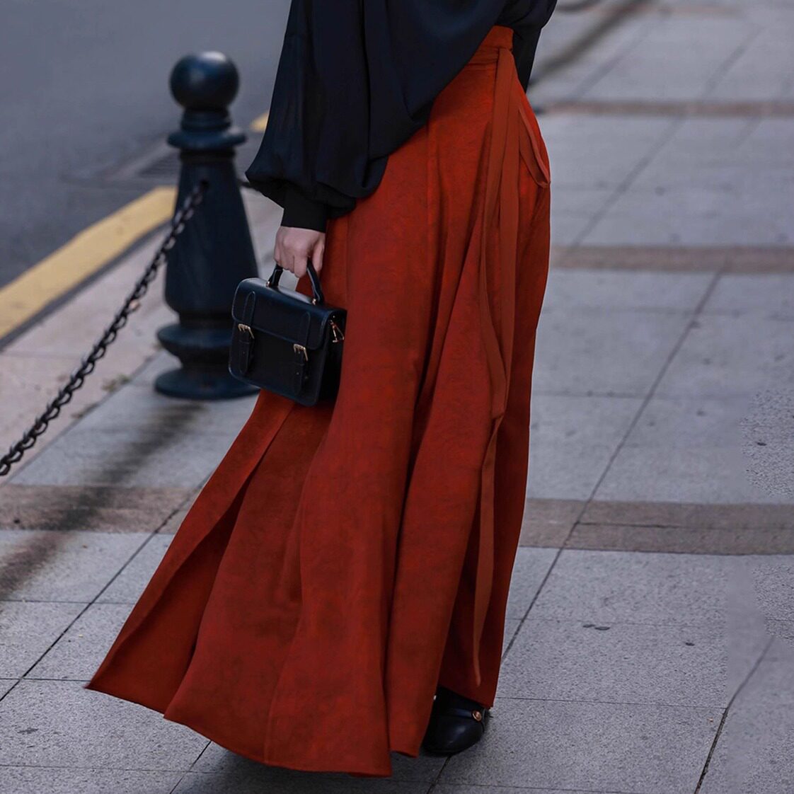 Dream Original Black Draped Collar Blouse & Torn Skirt Set, New Chinese Style, Commuter Daily