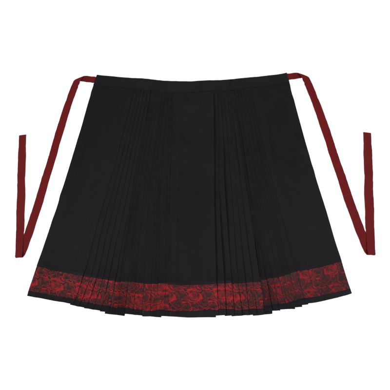 Ni Meng Original Nightfall Red Fern Ming-Style Mamian Skirt, Famen Temple-Inspired Corset Style, Red & Black Everyday Hanfu