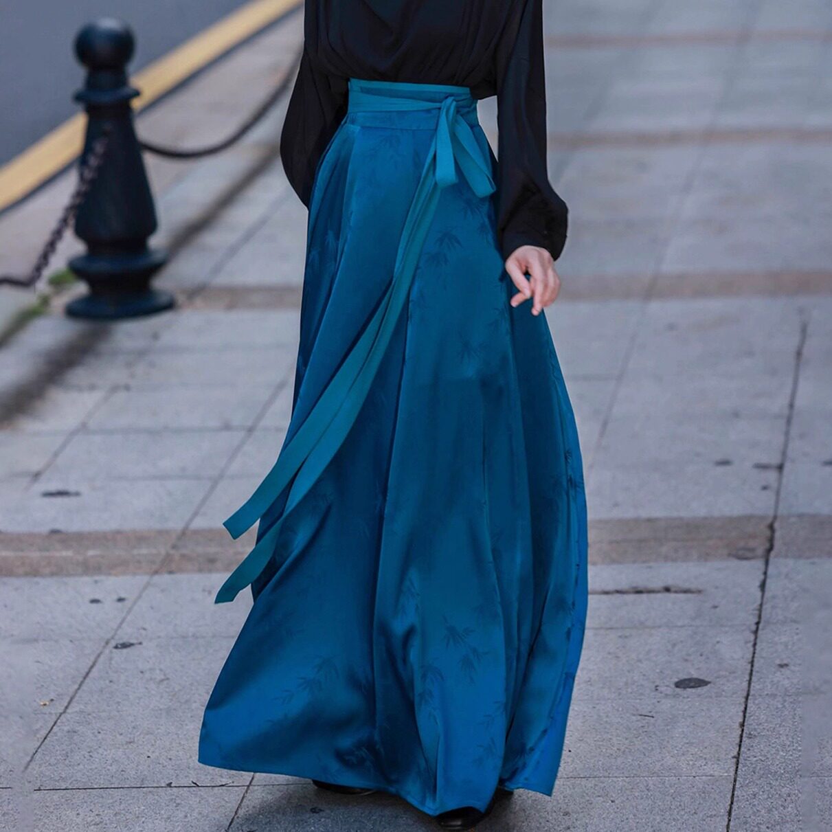 Dream Original Black Draped Collar Blouse & Torn Skirt Set, New Chinese Style, Commuter Daily