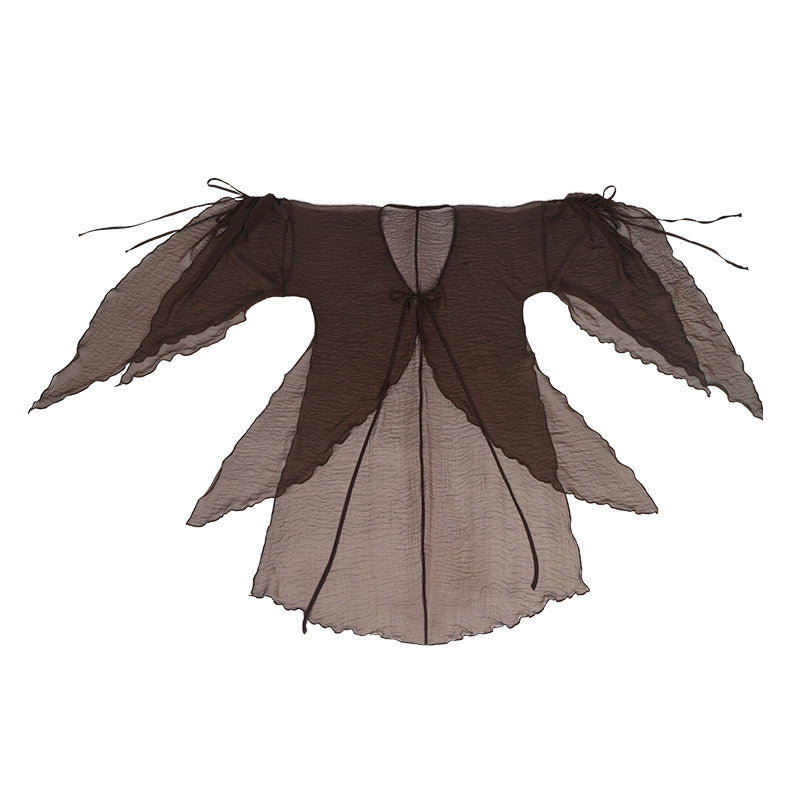 Nimeng Dead Leaf Butterfly Chinese Original Hezi-style Modified Hanfu Dress, Han Elements, Casual Irregular Wide Sleeves Summer