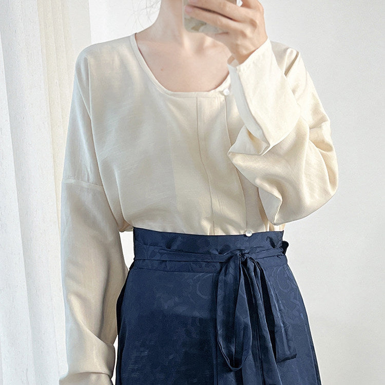 Anxiu Yingxiang Original "Chun Bu Wan" Tang-style Hanfu Women's Solid Cross-collar & Round-collar Tops Multi-color Daily Commute
