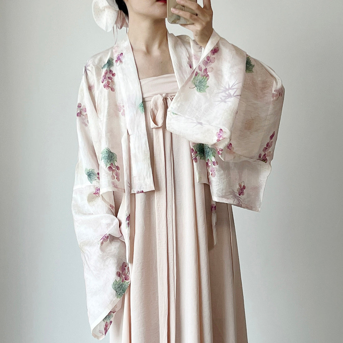 Dark Sleeve Fragrance [Little Grape] Hanfu Women Tang Style Famen Temple Short Top Solid Color Chest-high 8-panel Skirt Daily Commute